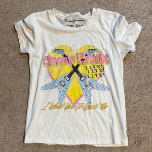 Cheap Trick White Graphic Tee with Yellow & Pink Heart